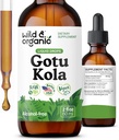 Wild & Organic Gotu Kola Herb Tincture - Cerebro Soporte - Gotu Kola Liquid Extract Drops - Vegan, Sugar &amp; Alcohol-Free Centella Asiatica Suplemento - 2 fl oz