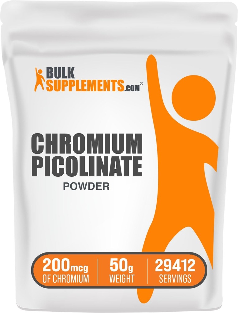 BulkSupplements.com Chromium Picolinate 200mcg Powder - Suplementos Minerales - Gluten &amp; Yeast Free, 200mcg de cromo por Serving, 50g (1.8 oz) (Pack of 1)