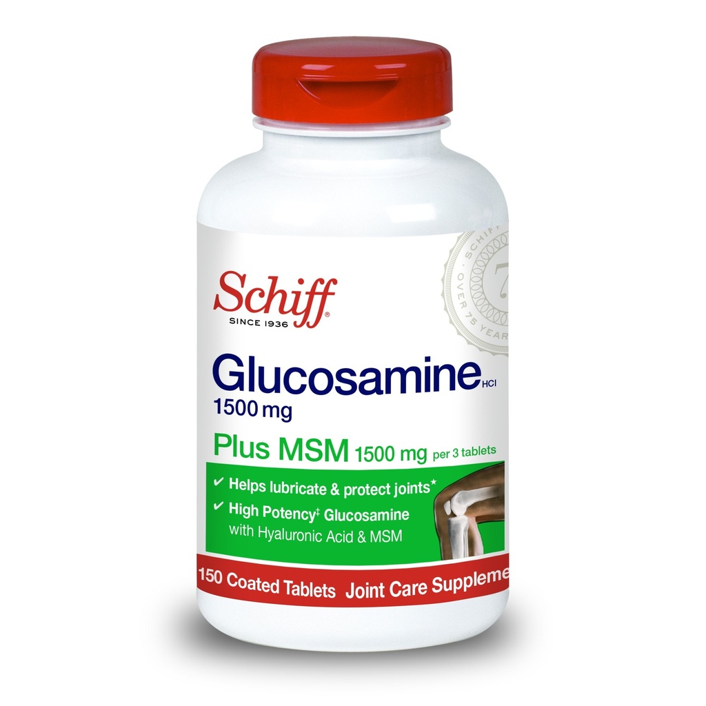 Schiff Glucosamine 1500mg Plus MSM 1500mg y ácido hialurónico, 150 tabletas - Suplemento Conjunto
