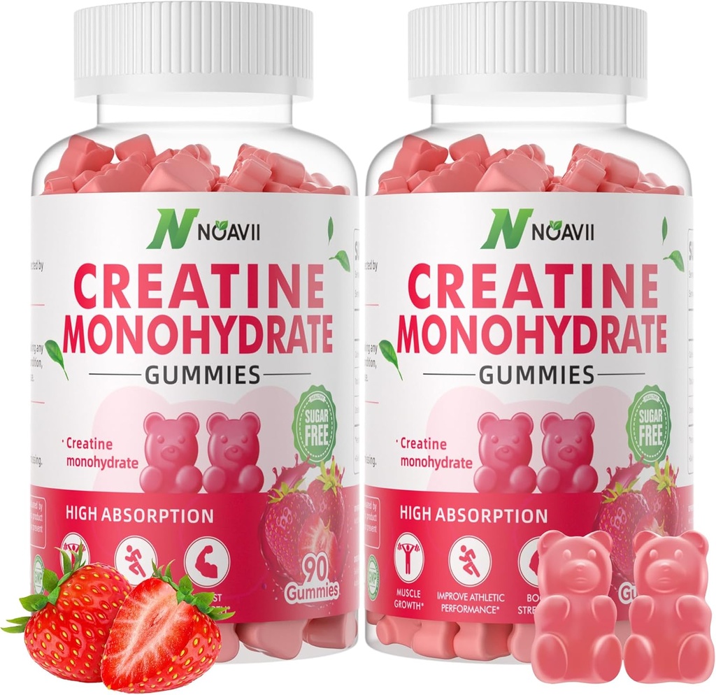 Cretina Monohydrate Gummies 5000mg para Hombres &amp; Mujeres, Chewables Cretina Monohidrato para la fuerza muscular, Muscle Builder, Energy Boost, Pre-Workout Supplement-180 Strawberry Gummies