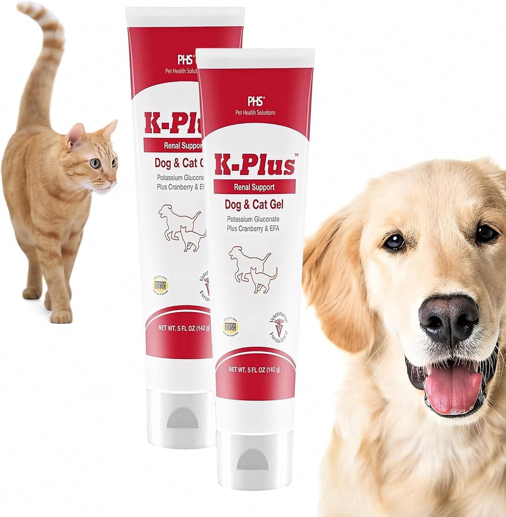 K-Plus Potasio Gluconato Renal Gel Plus Arándano y EPA para perros y gatos - Suplemento renal aprobado veterinario - Apoyo Potasio Balance -(2 Pack)
