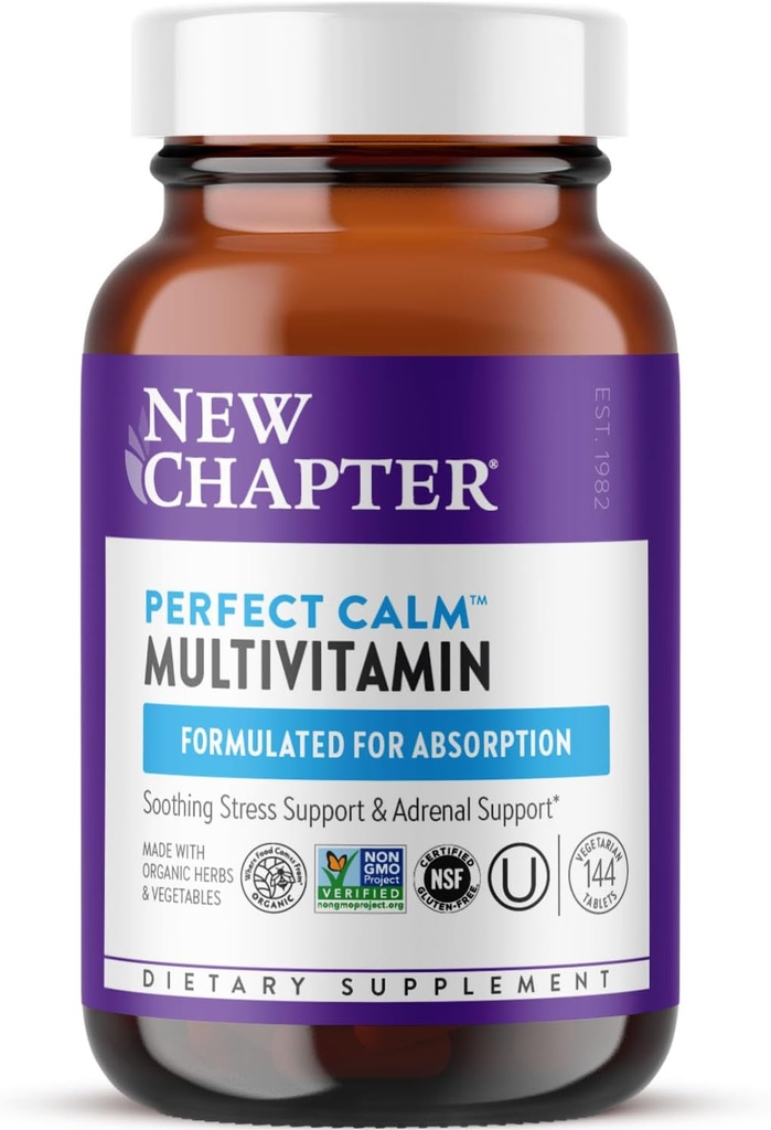 Nuevo capítulo Perfect Calm - Multivitamínico diario para estrés &amp; Mood Soporte con vitaminas B + Basilio santo + Balm de limón + Ingredientes orgánicos no OMG - 144 Conde
