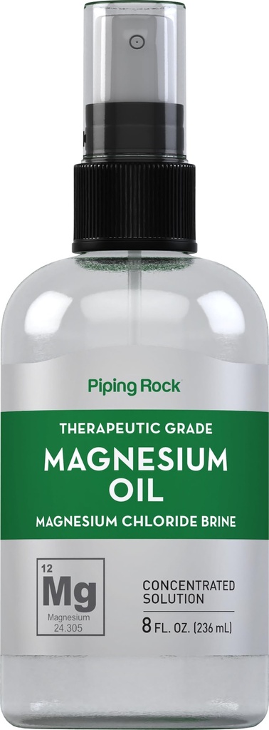 Piping Rock Pure Magnesium Oil Spray Silencio 8 Fl Oz ← Magnesium Chloride Brine ← Solución Concentrada Líquida ← Terapéutica Grado ← Non-GMO, Gluten Free
