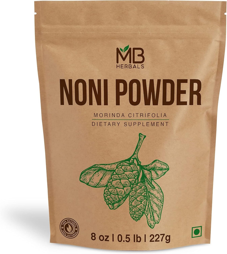 MB Herbals Noni Powder 8 oz Silencio 227g (0.5 lb) Silencio Mezclas fácilmente con Smoothies Juices Silencio No Preservatives ← Gluten Free ← 45 Servings per Pack