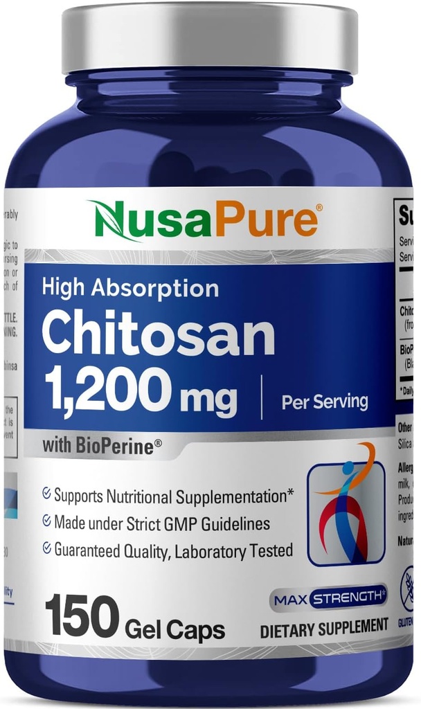 NusaPure Chitosan 1200mg 150 Caps (No-GMO &amp; Soyfree) con Bioperina