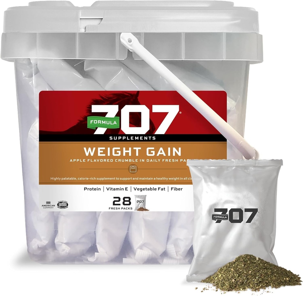 Fórmula 707 Suplemento Equino de Ganancia de Peso, Paquetes Frescos diarios, 28 Day Supply - Palatable, Calorie-Rich Nutritional Support for Hard-to-Keep and Senior Horses