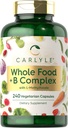 Carlyle Vitamin B Complex Whole Foods Blend ← 240 Capsules ← Daily Multivitamin for Hombres y Mujeres Silencio con B1, B2, B6, B12, Folate, Niacin, y L-Methylfolate