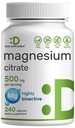 SUPLEMENTO DEAL Citrato de magnesio 500mg, 240 cápsulas TENIDO Fácilmente Absorbido, Traza Purificada Mineral - Muscle, Corazón, " Apoyo Digestivo - Uno al día, No GMO