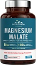 Magnesio Malate, 90 mg Magnesio Elemental, para Adultos &amp; Niños, Completamente ligado con Ácido Malic, Apoyo a la Producción Energética & Salud Musculo, Gut Friendly, Fácil de Tragar, 90 Tapas Tiny