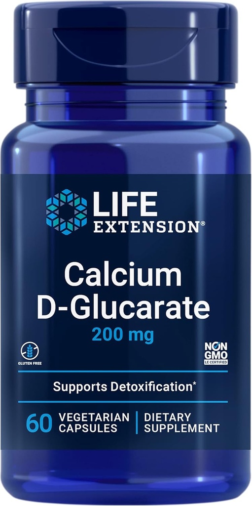 Extensión de la vida Calcio D-Glucarate, 200 mg - Apoya la desintoxicación, ayuda a eliminar compuestos no deseados – Gluten-Free, Non-GMO, Vegetariano – 60 cápsulas