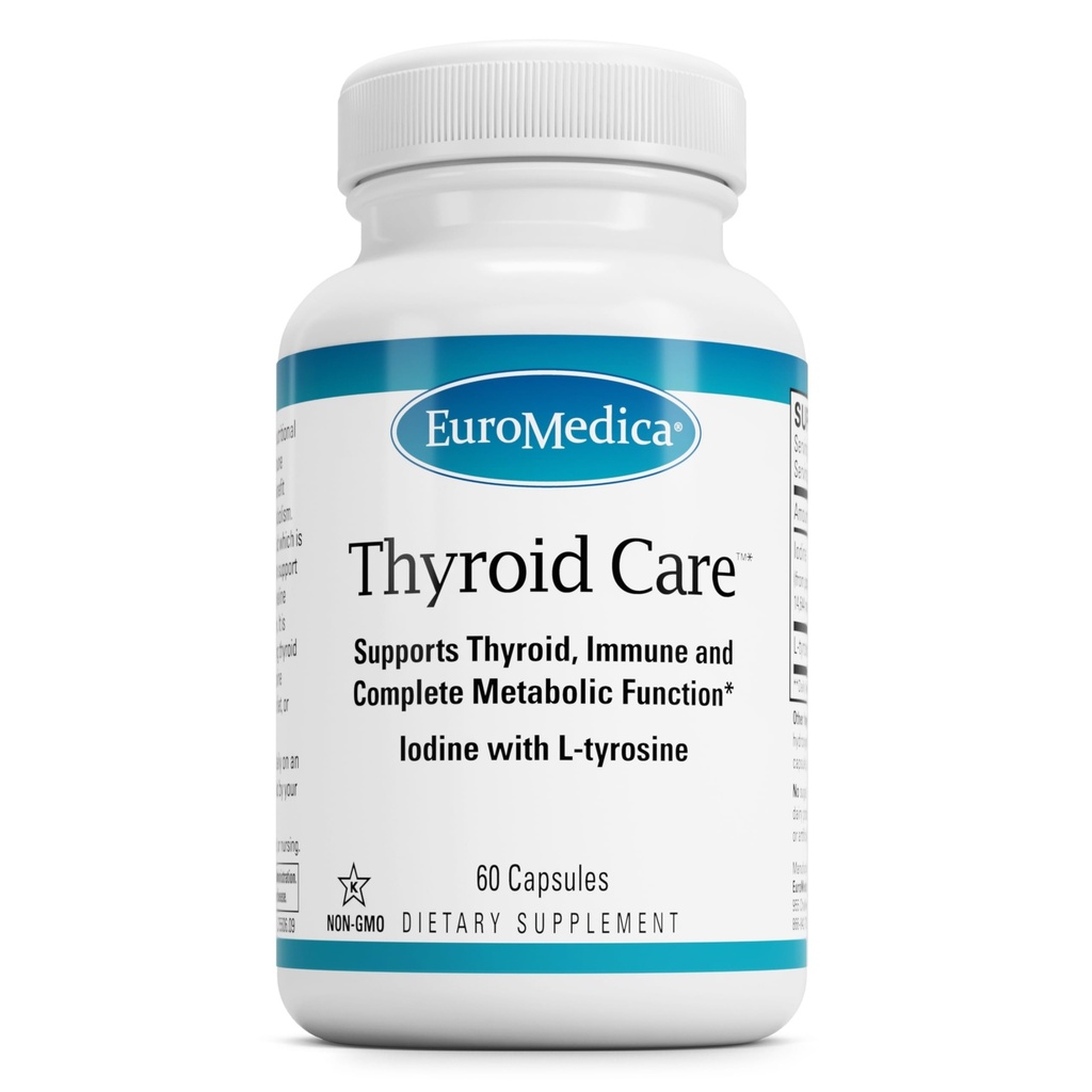 EuroMedica Thyroid Care - Immune Health & Energy Support Formula - Nutritional Supplement with Iodine for Thyroid Health Support - Wellness Supplement with L-Tyrosine - 60 Capsules