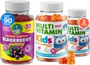 Kids Multivitamin Gummies 14 Essential Vitamins and Elderberry Gummies for Kids and Adults Vitamin A, C, D, E Vegetarian B6 & B12, Zinc, Biotin Gummy Multivitamins for Children + Immune support
