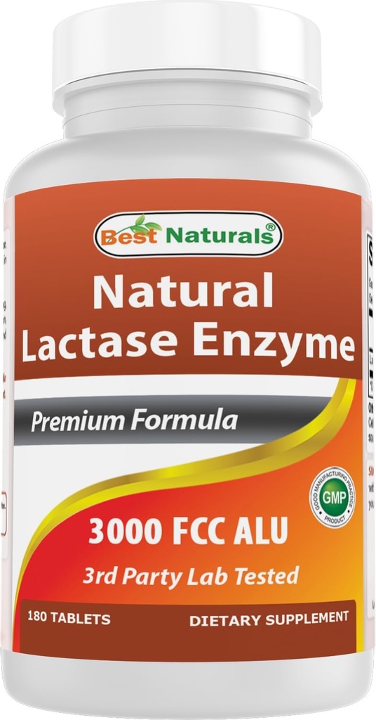 Mejores Naturales Fast Acting Lactase Enzyme Tablet, 3000 Fcc Alu, 180 Conde (859375002900)