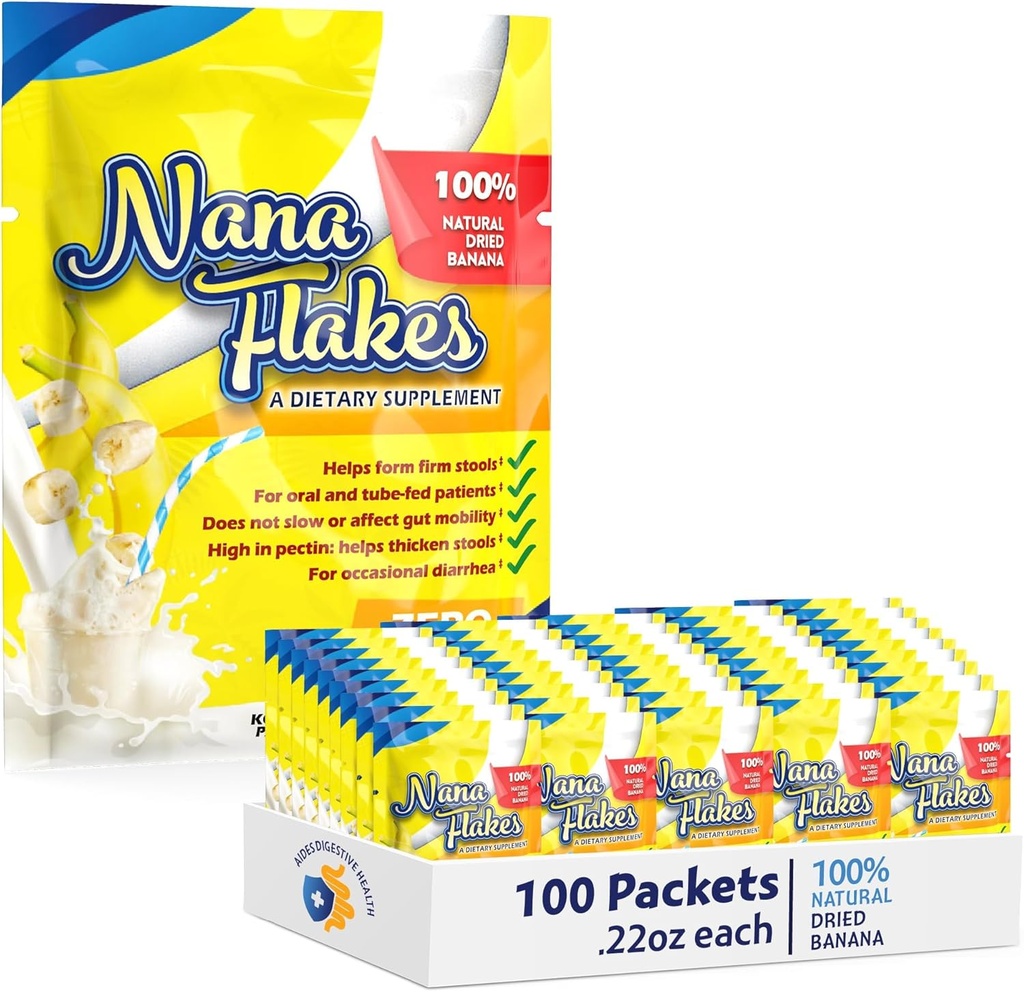 Nana Flakes 100% Pure Banana Flakes Medical Food Powder - Disminuir la ingesta de grasa " Remedio natural para la diarrea " Heart Burn - Gran Fuente de Protein Pulidor (100 paquetes de una sola manga)