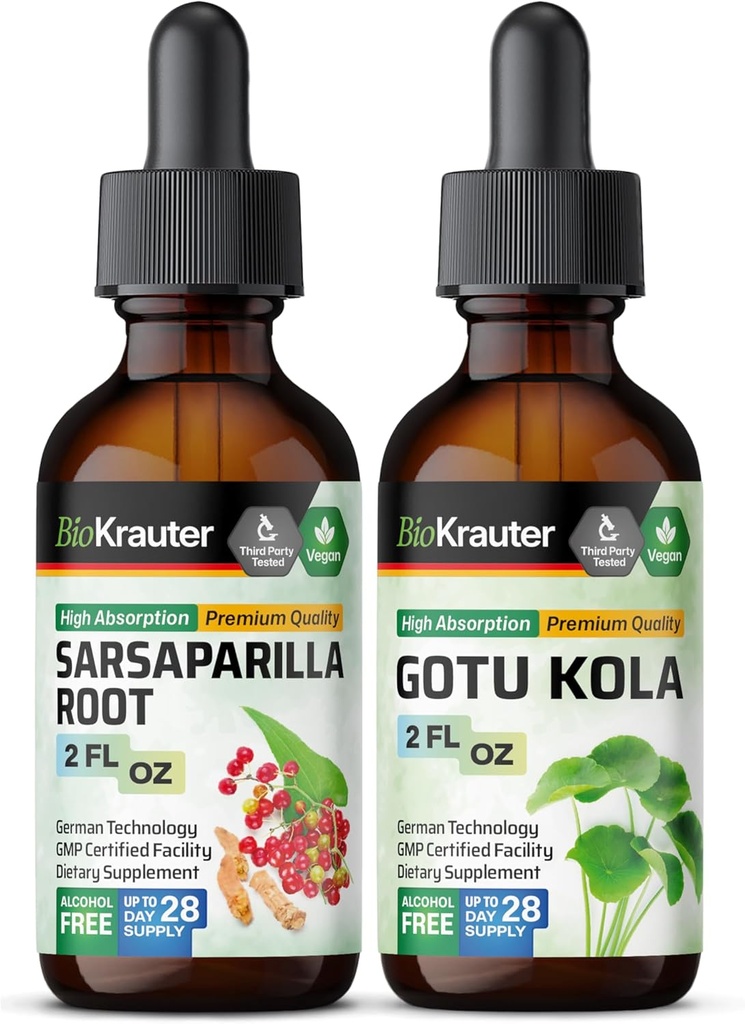 BIO KRAUTER Sarsaparilla Tintura 2 Fl. Oz. " Gotu Kola Tincture 2 Fl. Oz.
