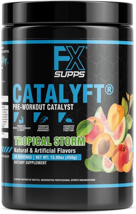 FXSUPPS Catalyft Pre-Workout Powder Drink for Men &amp; Women, Tropical Storm TEN Mix with Creatine, Caffeine " Beta-Alanine " Best for Energy Pump, Muscle Gain and Focus, 20 Servings (1-Pack)