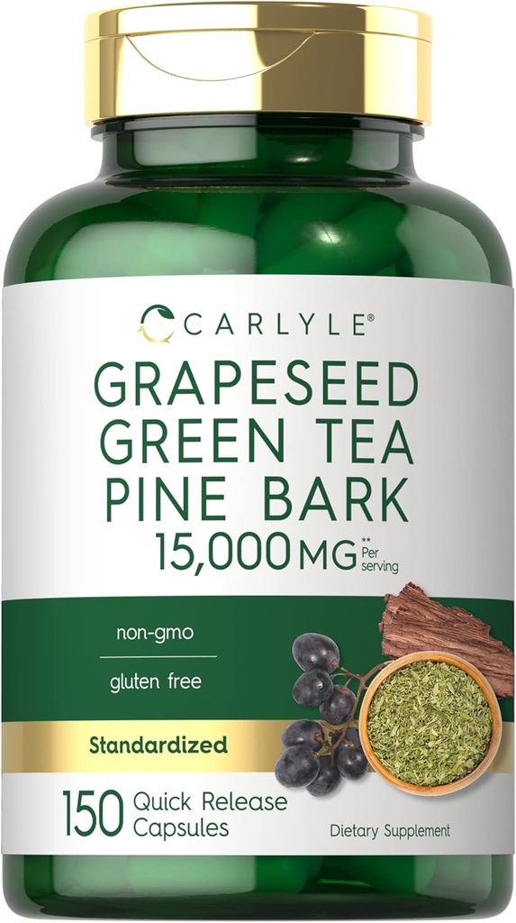 Carlyle Grapeseed, Green Tea, Pine Bark ← 15,000mg  150 Capsules ← Non-GMO y Gluten Free Supplement