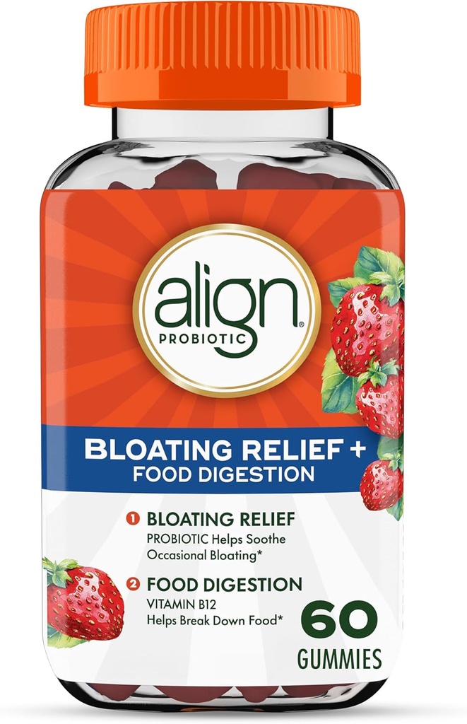 Alivio de Bloating + Digestión Alimentaria, Probióticos para Mujeres y Hombres, Probiótico Ayuda a Soothe Bloating Occasional*, Con Vitamina B12 para ayudar a romper alimentos en energía celular*,60 Gummies