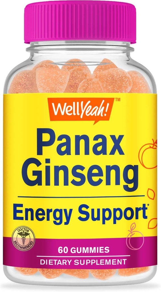 WellSí Panax Ginseng Gummies - 96mg de Panax Ginseng Extracto por Serving - No GMO, Sabores Naturales, Vegan, Libre de Gluten, Libre de Nut - 60 Conde