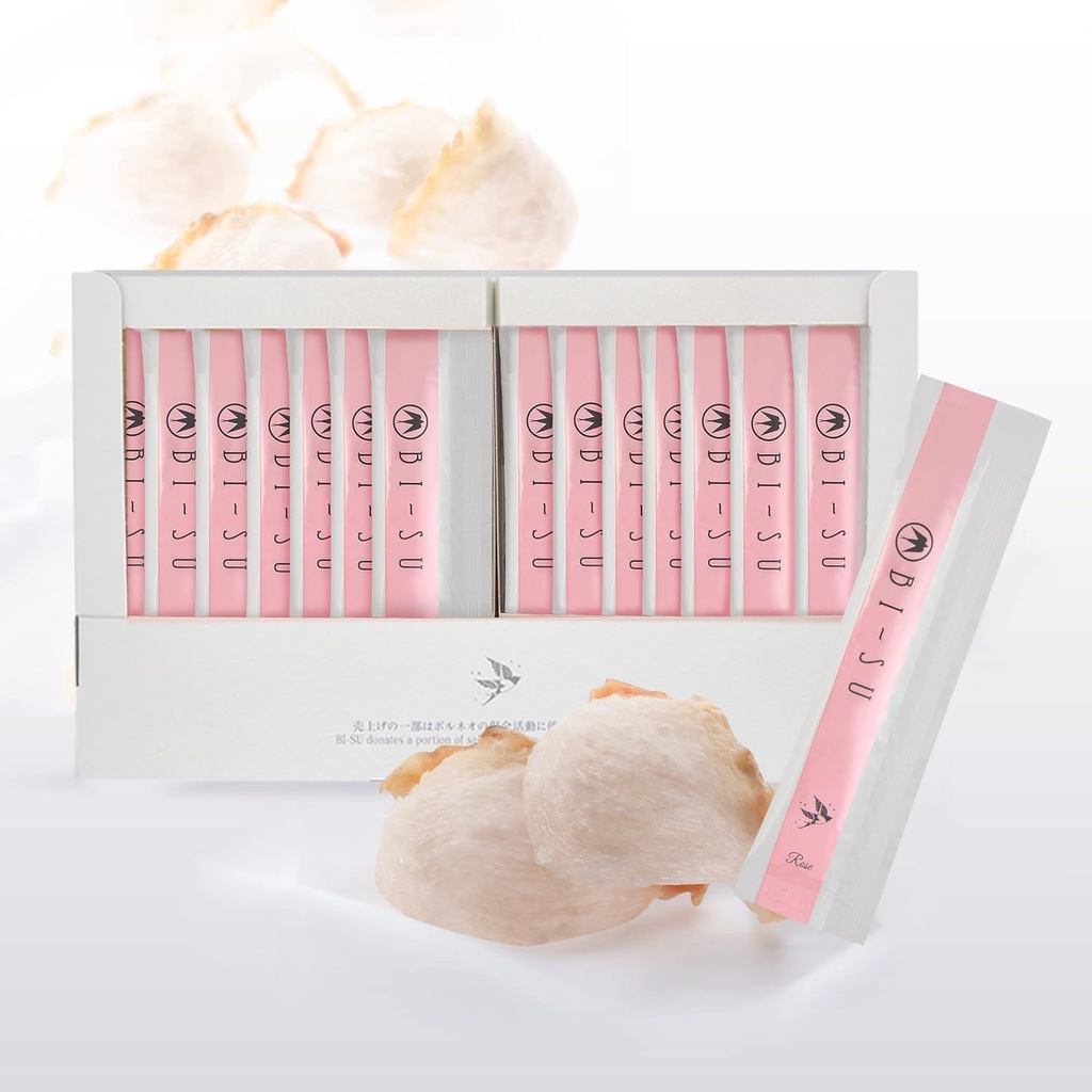 BI-SU Extract Jelly Stick | Natural Swiftlet Nests Extract, Collagen, Vitamin C, Japanese Skincare, Anti-aging, Maintains Skin's Elasticity, Boosts Immune System, GI Health, Rose Flavor, 30 PCS
