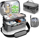 Bolsa de medicina para viajar con bolsa pequeña portátil, caja de almacenamiento de botellas de doble capa con cremalleras bloqueables, caja de viaje de medicación con el tubo de hombro (BAG ONLY), Gray
