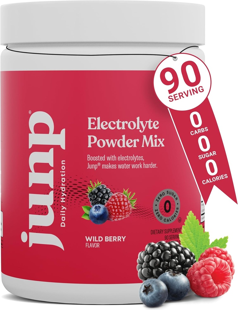 JUNP Electrolytes Powder No Sugar No Carbs, Wild Berry Fruit Flavor Keto Electrolyte Drink Mix - Potasio " Sal Hydration Powder Electrolytes, Zero Calorie Sugar Free Electrolyte Powder, 90 Servings
