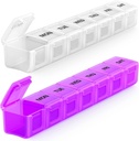BUG HULL Organizador semanal de píldoras Grandes 2 paquetes, organizadores extra grandes de la pila de viajes, caja de la píldora 7 días, caja de la pila de viajes, organizador de la píldora de medicina para vitaminas, suplementos y medicamentos (White+Purple)