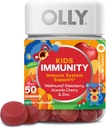 OLLY Kids Immunity Gummy, Immune Support, Wellmune, Elderberry, Vitamina C, Zinc, Chewable Supplement, Cherry - 50 Count
