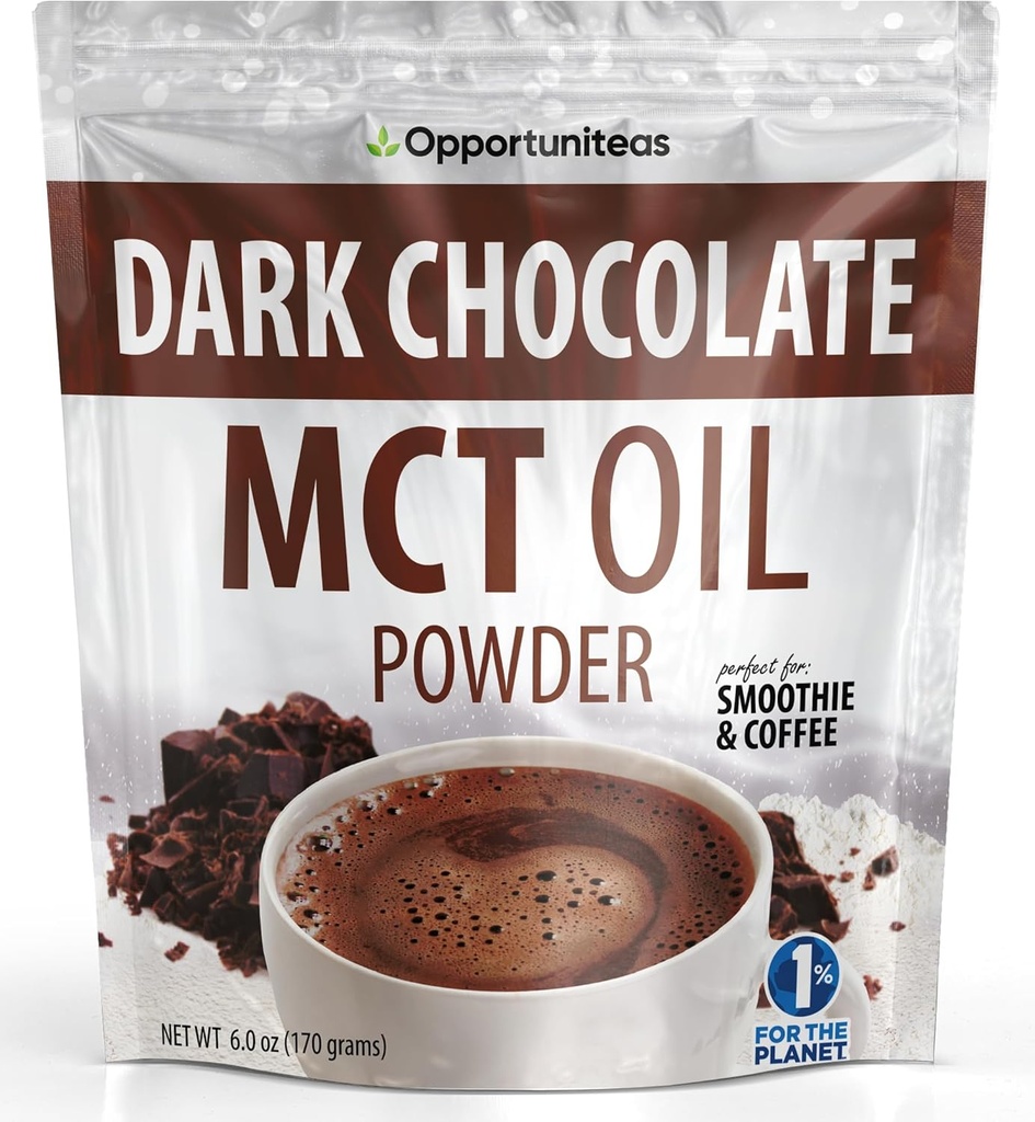 Opportuniteas MCT Oil Powder, Keto Creamer for Coffee, Drinks plagas, Low Carb Keto Friendly, Boost Energy limitadaMental Focus, Supplement for Ketogenic Diet, Gluten Free ConvenNon-GMO, Dark Chocolate 6 oz