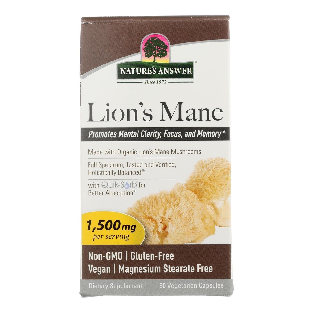 Lions Mane Mushroom Powder Capsules (1500mg tención 90ct Powerful Nootropic) Suplemento de setas cerebrales para Focus, Memory, Mental Clarity. Pure Lion's Mane Mushroom Brain Booster Memory & Energy Pills