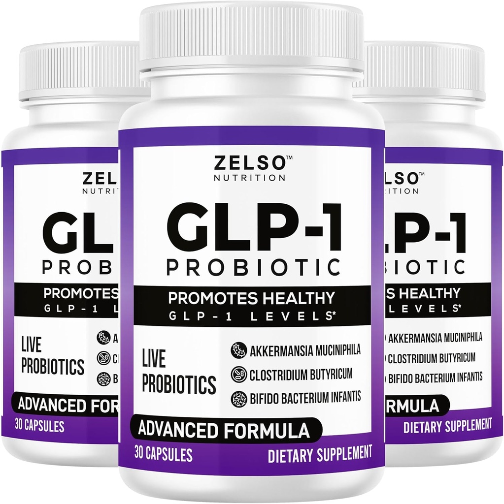 ZELSO (3 Pack) GLP-1 Probiótico con Akkermansia Muciniphila - Gut Health Support with GLP 1 Live Probiotics, 500M CFU Multi-Strain Probiotic + Prebiotic, GLP1 Naturally Plus - 90 cápsulas