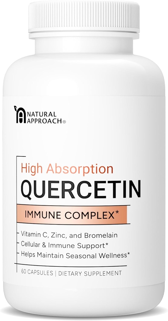 Alta Absorción Quercetina con Bromelaina, Vitamina C y Zinc - 500mg Quercetina Phytosome - 50x Más Absorción - Apoyo Función Inmune &amp; Salud Celular - USA Suplemento Fabricado - 60 cápsulas