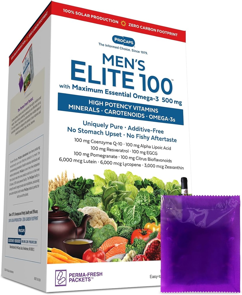 ANDREW LESSMAN Multivitamin-Men's Elite-100 with Maximum Essential Omega-3 500 mg 60 Packets - 40+ Potent Nutrients, Essential Vitamins, Minerals, Phytonutrients y Carotenoides. No hay aditivos