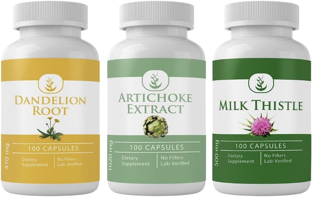 PURE ORIGINAL INGREDIENTS Artichoke Extract, Milk Thistle, " Dandelion Root Capsule Bundle (100 cápsulas cada uno), No hay aditivos o artillería, Lab Verified