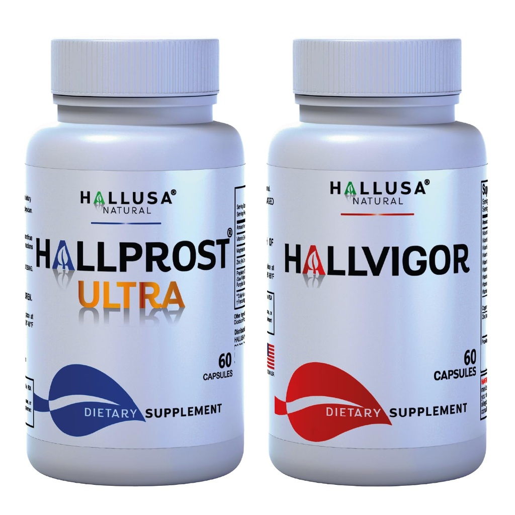 Hallusa Natural Hallprost Ultra & Hallvigor 120 Cap - Dietary Supplement for Men - Pygeum, Pumpkin Seeds, Prostate Formula - Energy Supplements