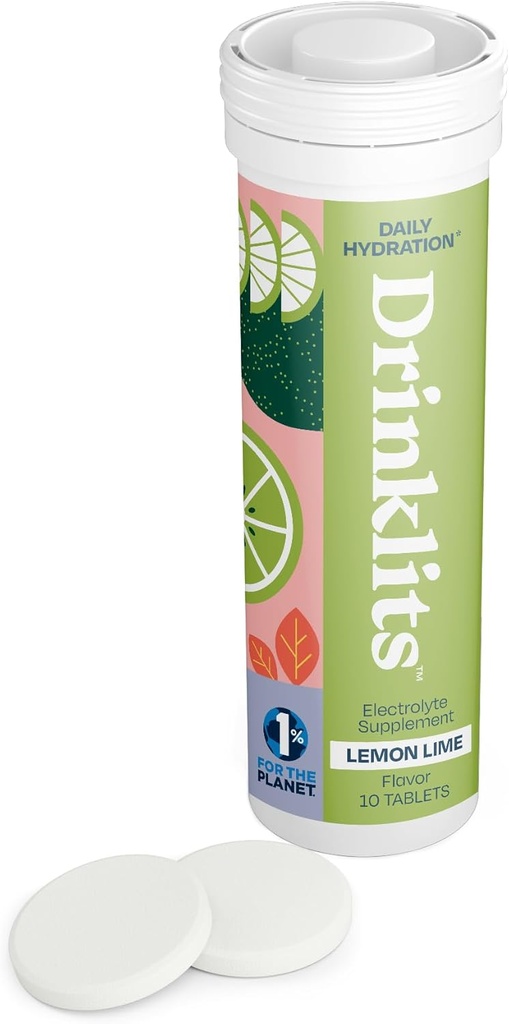 Drinklits Lemon Lime Electrolyte Tablets for Hydration | Great Taste - 0g Sugar - Essential Electrolytes - Daily Use | Single Tube (10 Tablets/Servings)