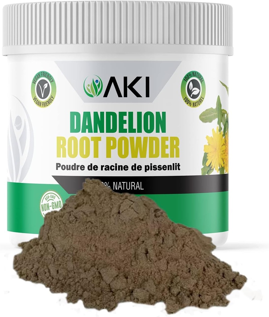 AKI Dandelion Root Powder - Ideal en Vitaminas & Antioxidantes - May Ayuda a Apoyar Immune - Gluten & Sin Azúcar, No GMO (5.30oz /150g)