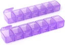2 Packs Pequeño Organizador de Píldoras Semanales, Caja de Píldora de Píldoras diarias para Píldoras/Vitamin/Fish Oil/Supplements (Purple)