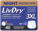 Ropa interior de incontinencia de adultos de LivDry, Absorbencia de Confort de la noche, Protección de Leak (XXX-Large (40 Conteo))