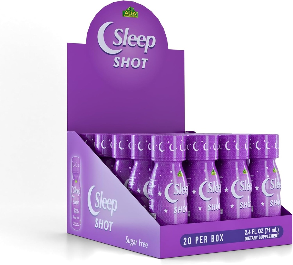 Zapato de sueño por Alfa Vitaminas - Contiene 10 MG de Melatonina, Vitamina B6, L-Theanina para el sueño saludable &amp; Noche Tiempo de rutina- 2,5oz Botella de zapatos - 20 Pack