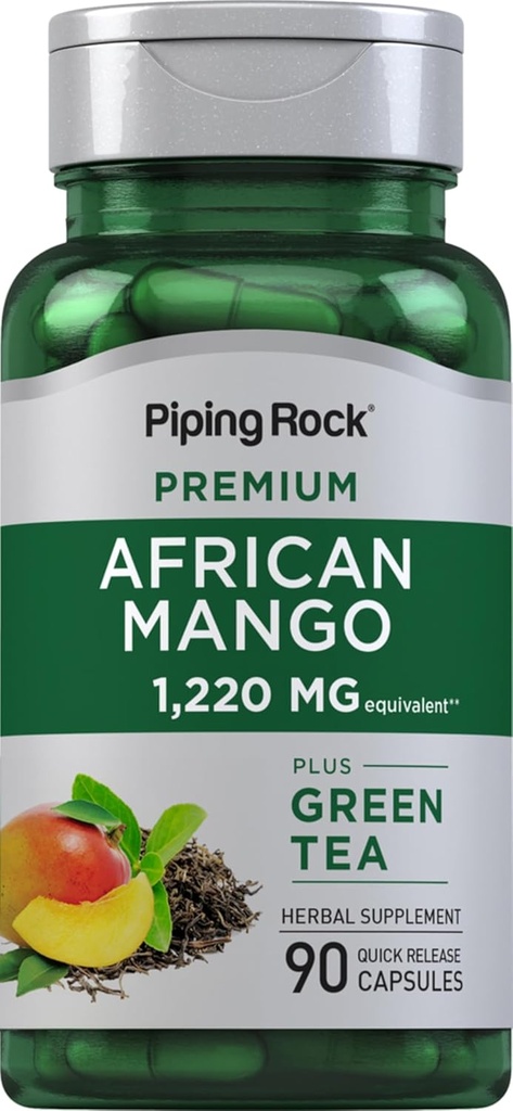 Piping Rock African Mango Seed Extract 1220 mg  90 Capsules  durable with Green Tea ← Extra Strength Supplement ← Non-GMO, Gluten Free