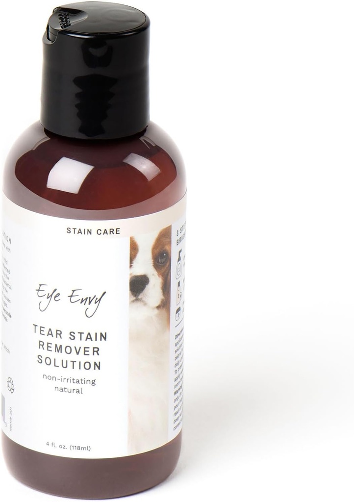 Ojo Envy Tear Stain Remover Solución para perros. 100% natural, seguro. Treats La causa de las estainas. Recomendado por AKC Breeders, Vets, Handlers, Groomers. Contiene Plata Colloidal. 4 oz. Made in USA