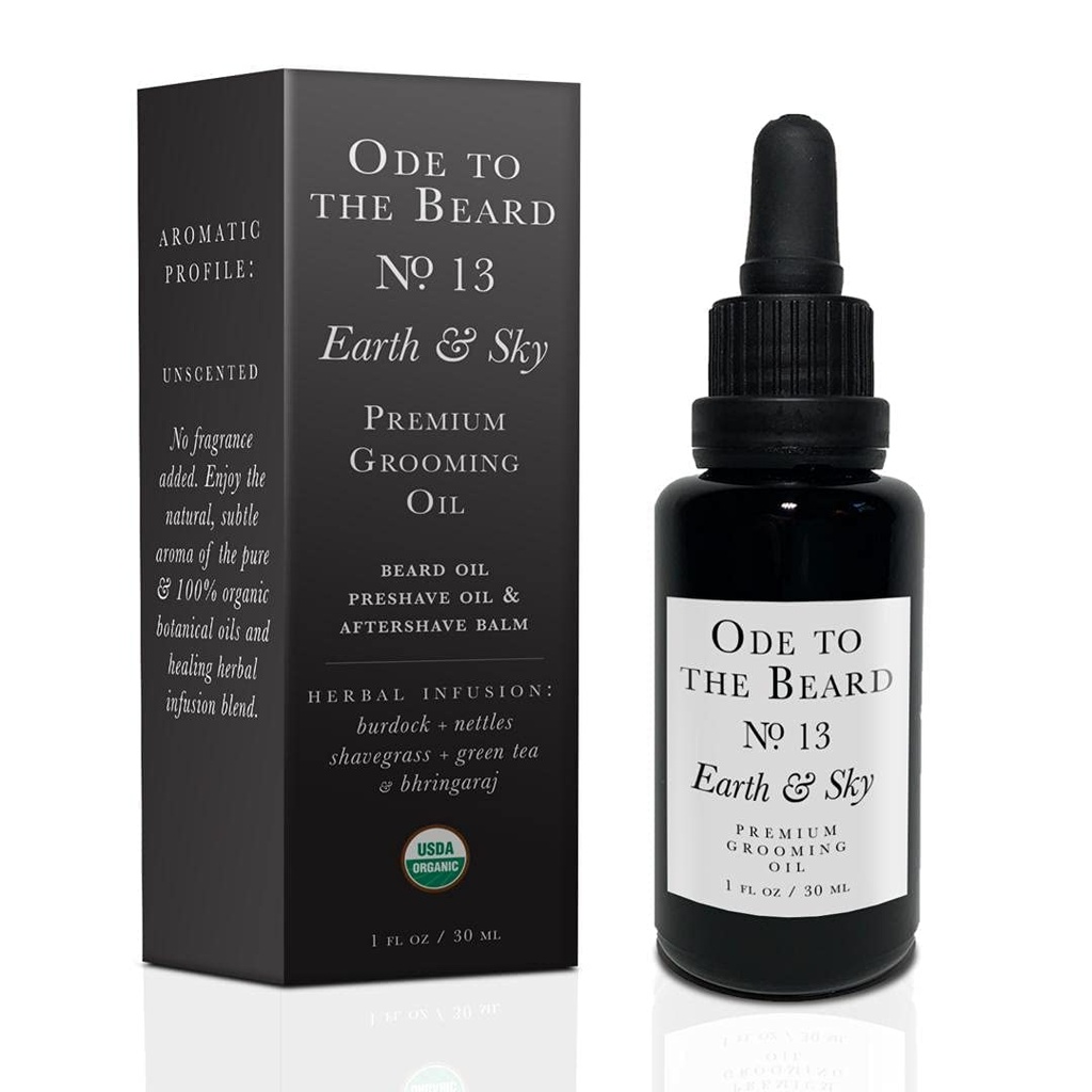 USDA Aceite de barba orgánica para hombres, aceite de 3 en-1 con aceite de argán, aceite de Jojoba, y más, para el crecimiento de barba y lavado de barba - Odo a la barba Tierra y aceite de barba de cielo, 1 fl oz - sin olor