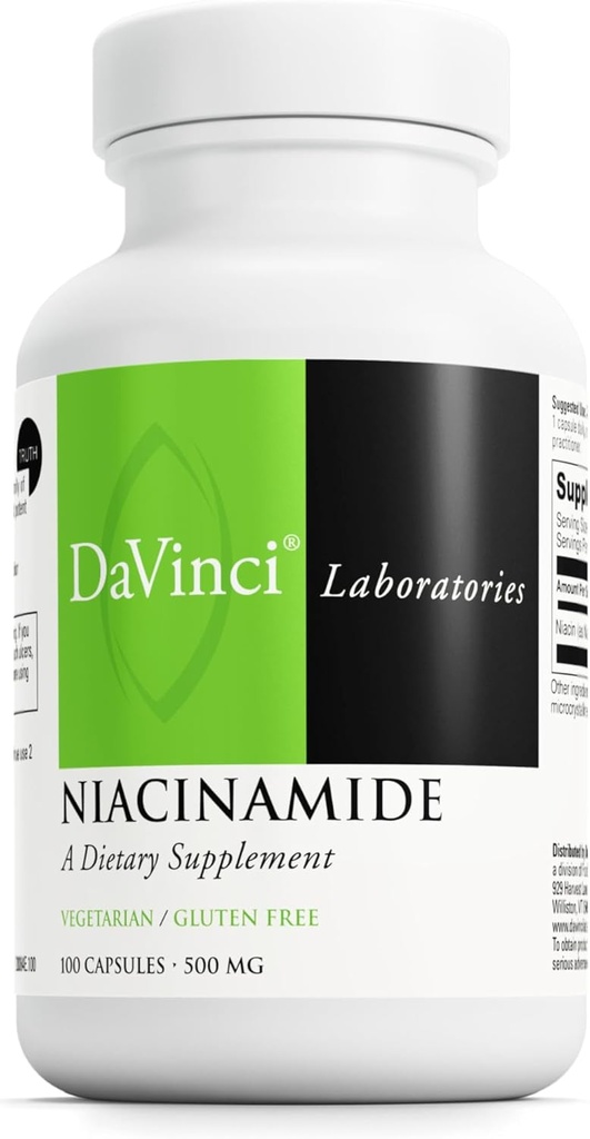 Laboratorios DaVinci Niacinamida - Suplemento dietético con vitamina B3 para apoyar la circulación y la piel sana* - Con 500 mg Niacinamida por ser - Sin gluten - 100 cápsulas vegetarianas