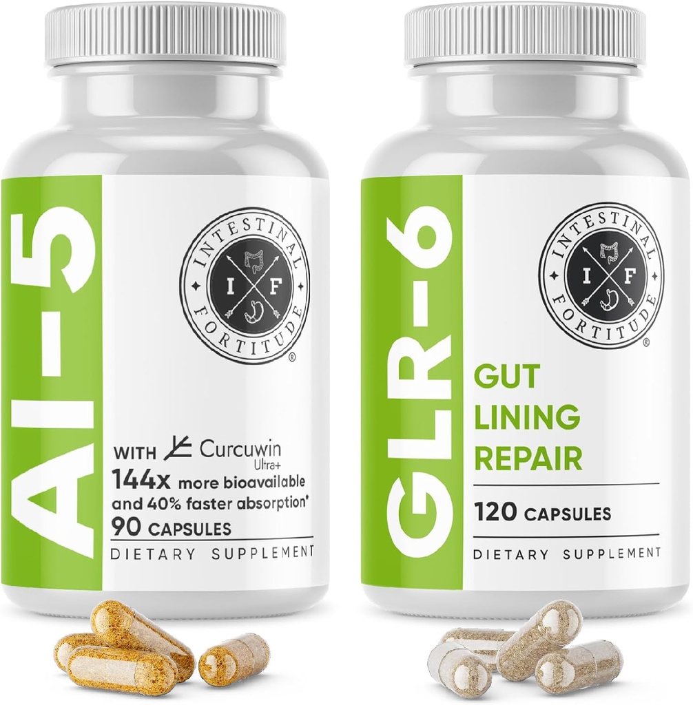 Intestinal Fortitude AI-5 & GLR-6 Digestive Health Supplement Bundle w/Glutamine, Turmeric, Curcumin for Gut Health Capsule Supplement & Support Digestive Health, Non-GMO, Dairy Free - 30-Day Supply