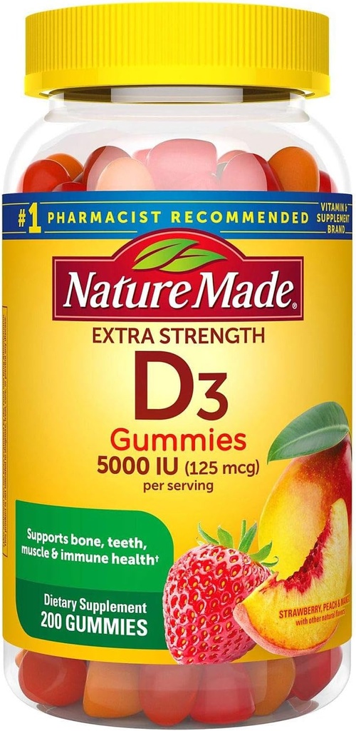 Nature Made Extra-Strength Vitamin D3 5000 UI (125 mcg) Gummies (200 Conde)