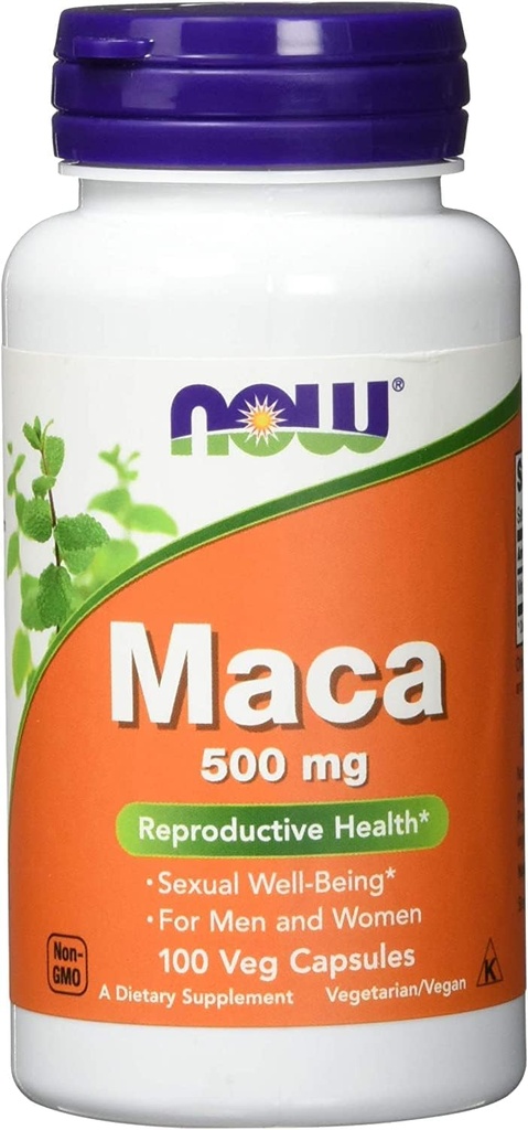 AHORA Suplementos de alimentos, Maca (Lepidium meyenii) 500 mg, Para hombres y mujeres, salud reproductiva*, 100 cápsulas de verduras