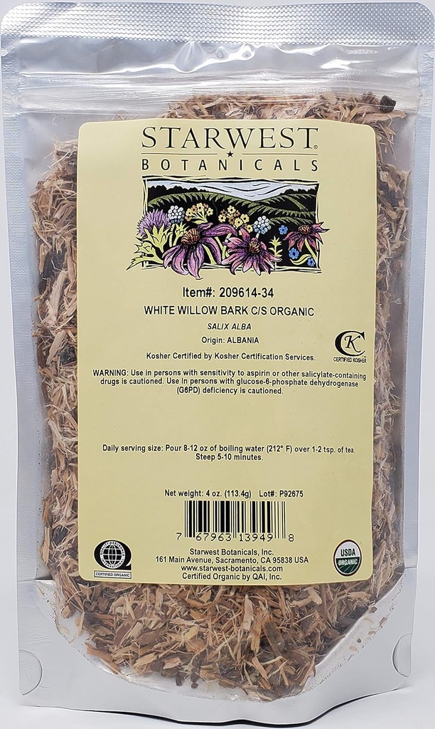 Botánica Starwest Corte de corte de sauce blanco orgánico " , 4 onzas