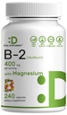 SUPLEMENTO DEAL Vitamina B2 400mg (Riboflavin)  sometida con Magnesium Glycinate 400mg, 240 cápsulas – 2 en 1 Apoyo Sistema Nervioso Saludable, Mood, Producción de Sangre y Energía, No GMO