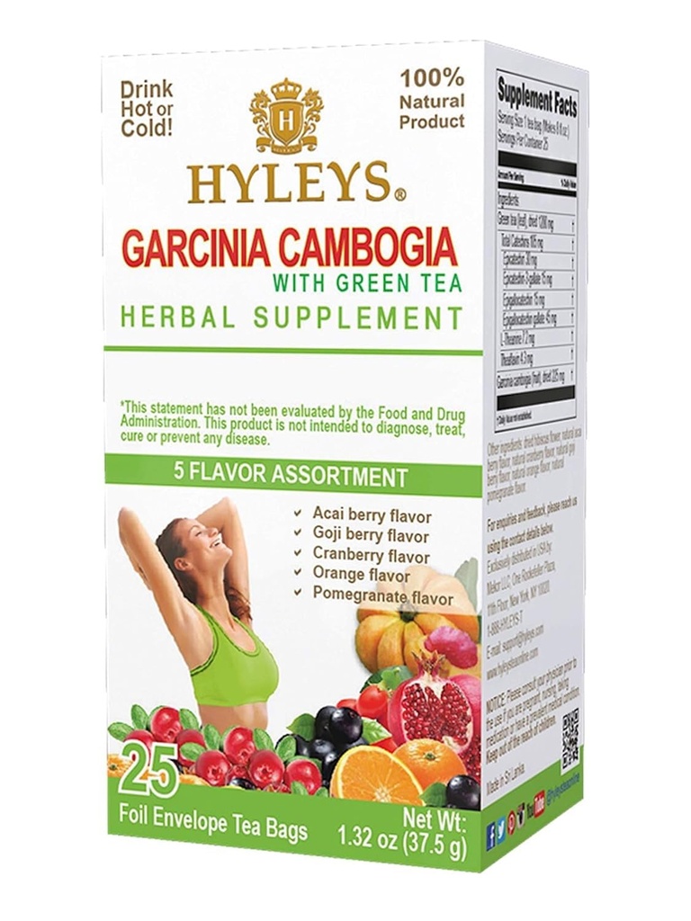 HYLEYS Tea Garcinia Cambogia Green Tea 5 Flavors Assortment - 25 Tea Bags (12 Pack - 300 Tea Bags Total)